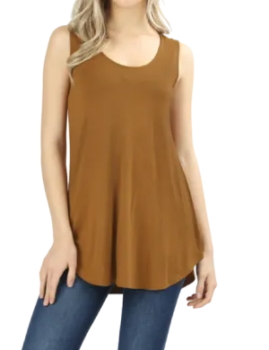 Sleeveless Dolphin Hem Tunic - Coffee