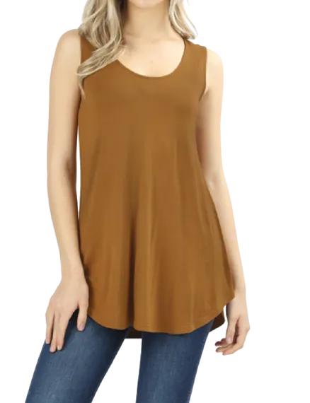 Sleeveless Dolphin Hem Tunic - Coffee