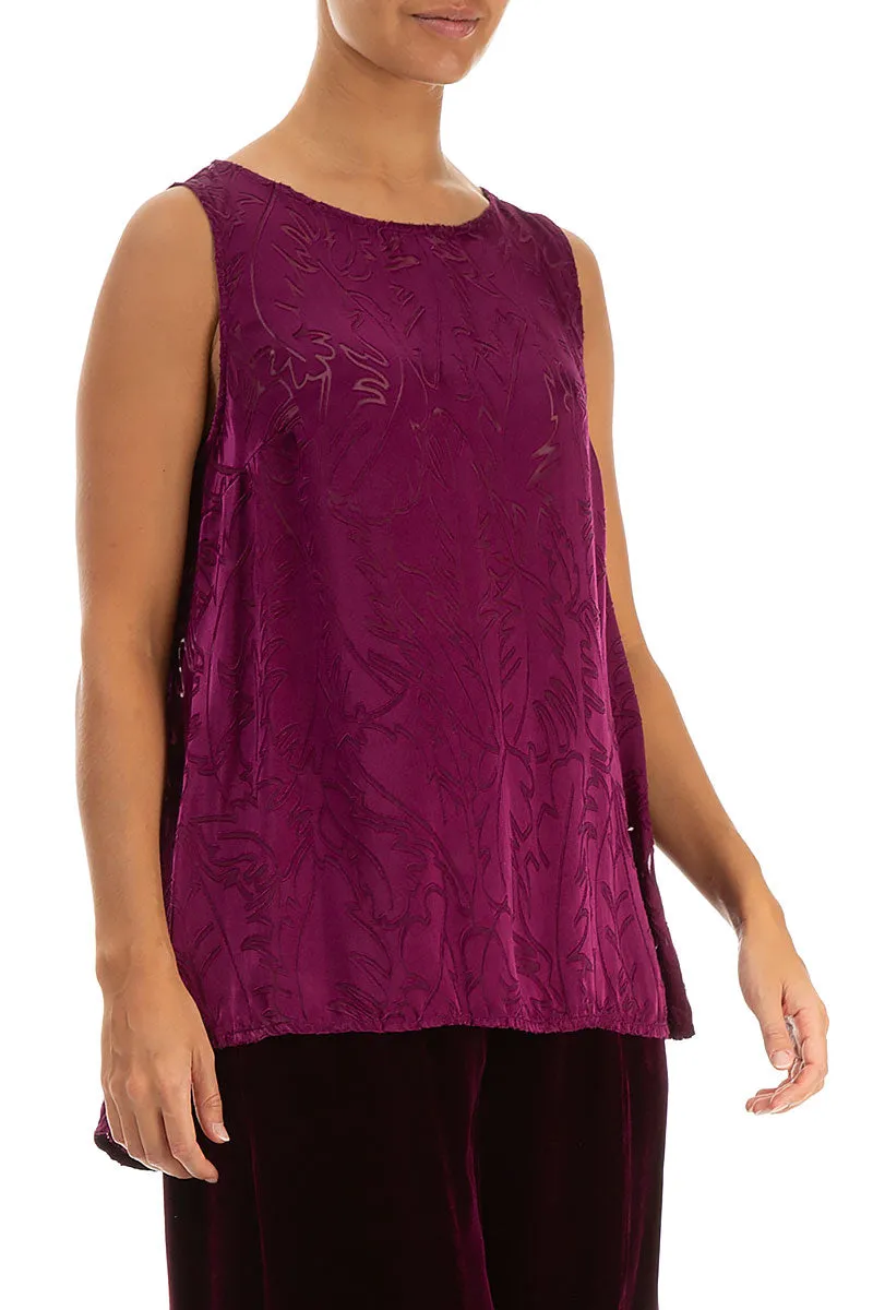 Sleeveless Magenta Devoré Feather Silk Top