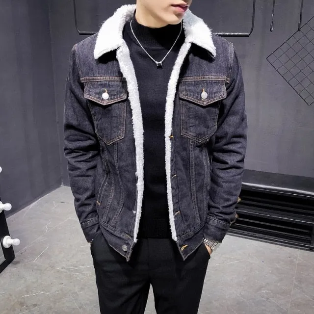 Slim Fit Denim Fleece Jacket