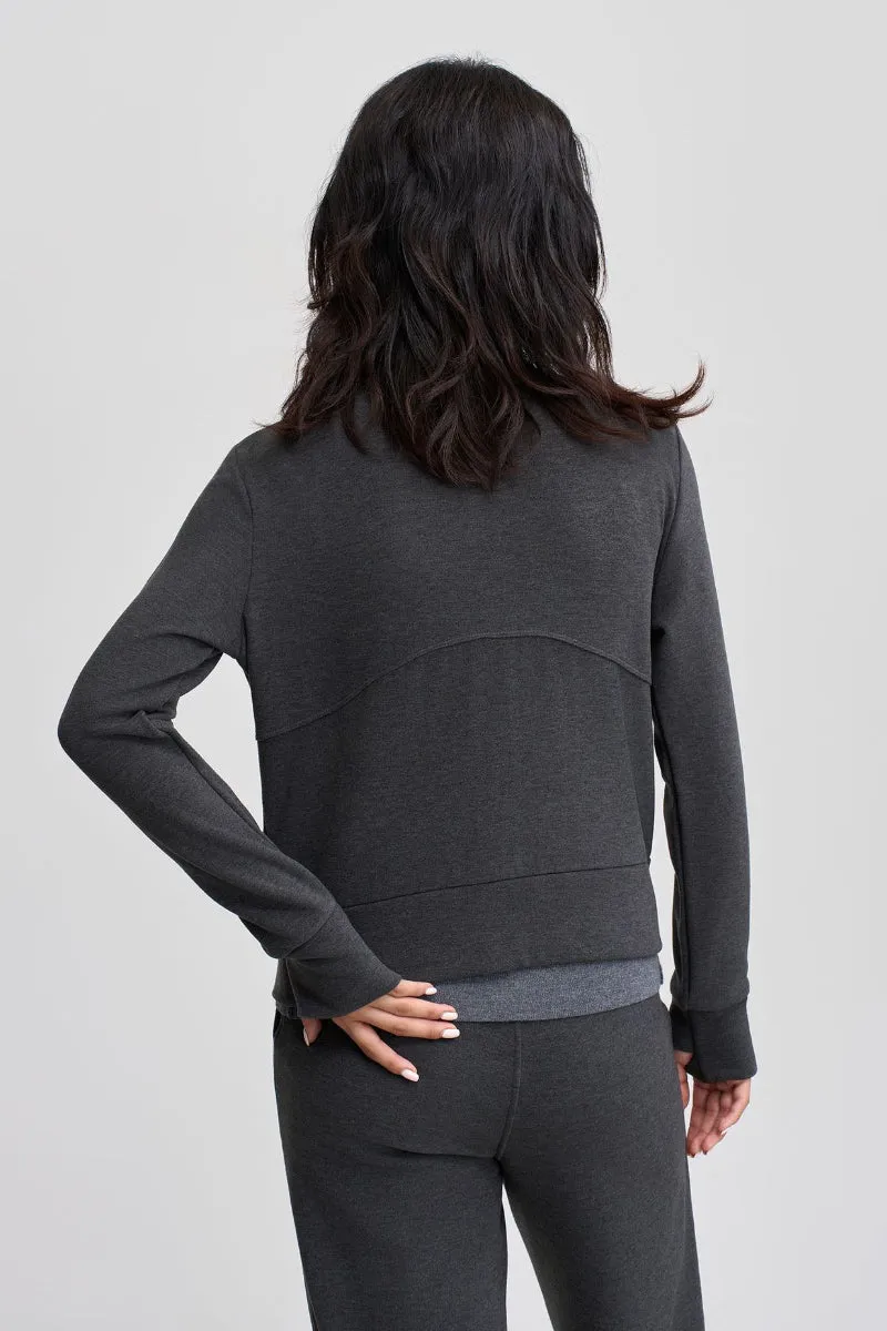 Soft Acetate-Cashmere Blend Double Zip Funnel Neck Sweatshirt with Thumb Holes