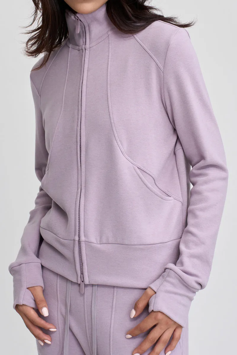 Soft Acetate-Cashmere Blend Double Zip Funnel Neck Sweatshirt with Thumb Holes