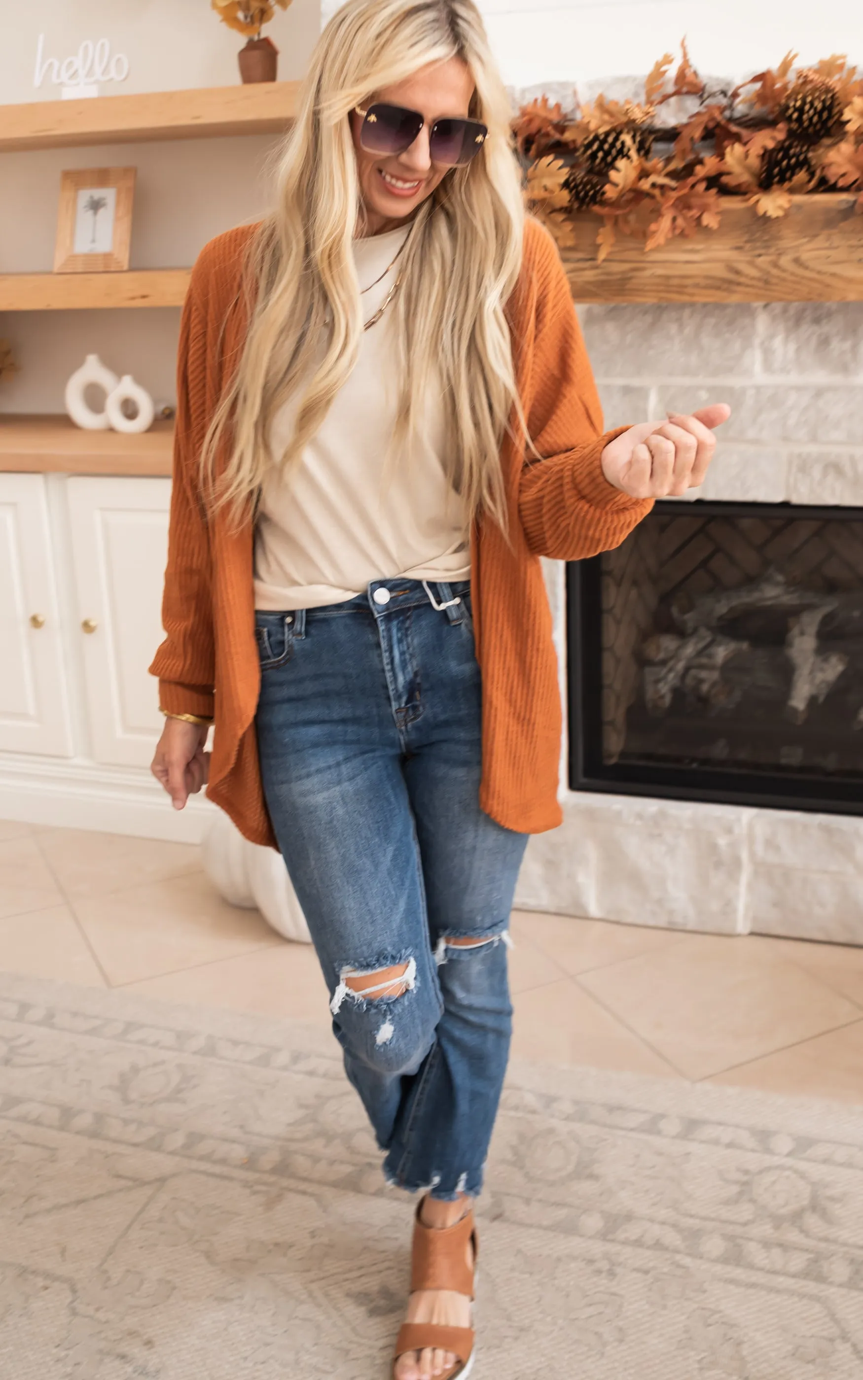 Solid Waffle Open Cardigan - Final Sale