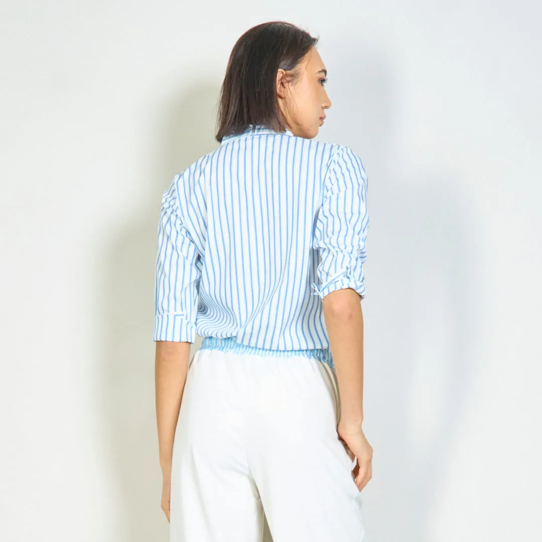 Striped blouse with bow tie collar wholesale