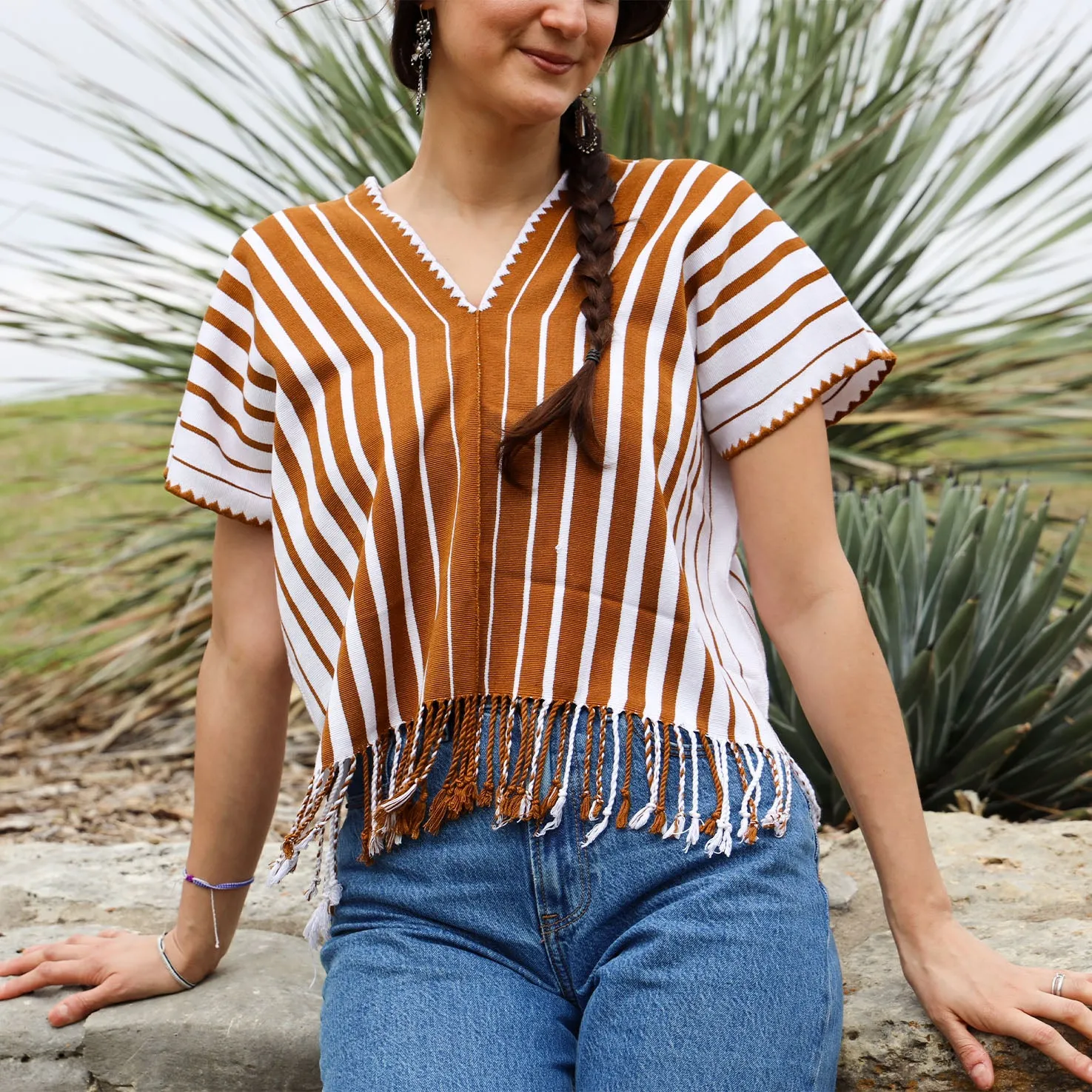 Tassels Cropped Huipil Blouse