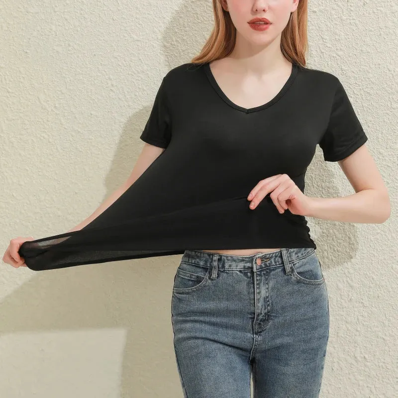 V-Neck Slim Fit Cotton Tee for Women - Casual Short Sleeve T-Shirt in Classic White and Black