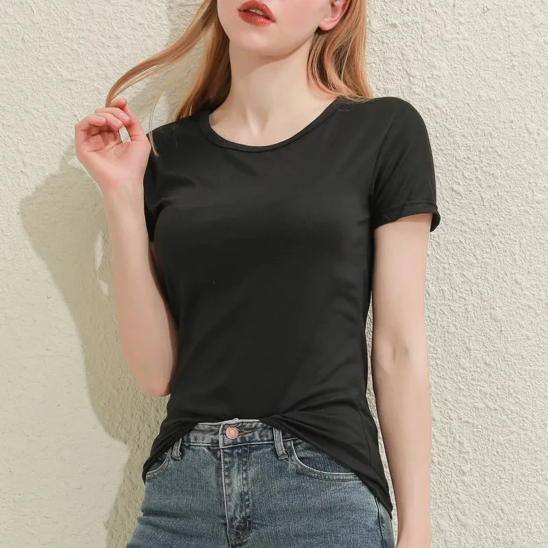 V-Neck Slim Fit Cotton Tee for Women - Casual Short Sleeve T-Shirt in Classic White and Black