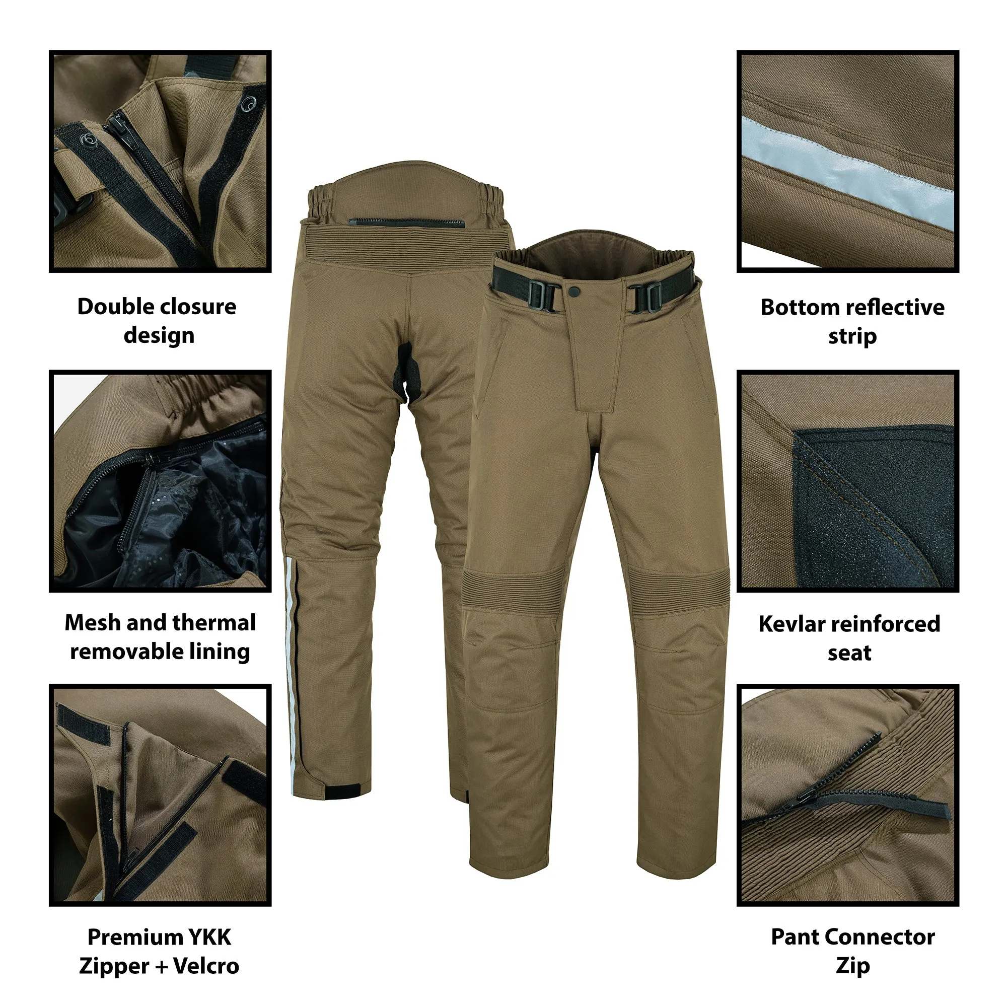 Warrior Gears® 3M Dualsport Motocross Motorbike Motorcycle Pants For Men, Waterproof Textile Trousers - Brown