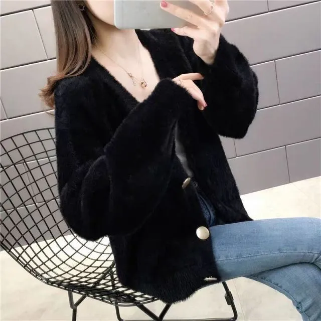 Women Knitted Sweater Cardigan Coat Jacket Top Jumper Loose Casual Chandails Pull Hiver