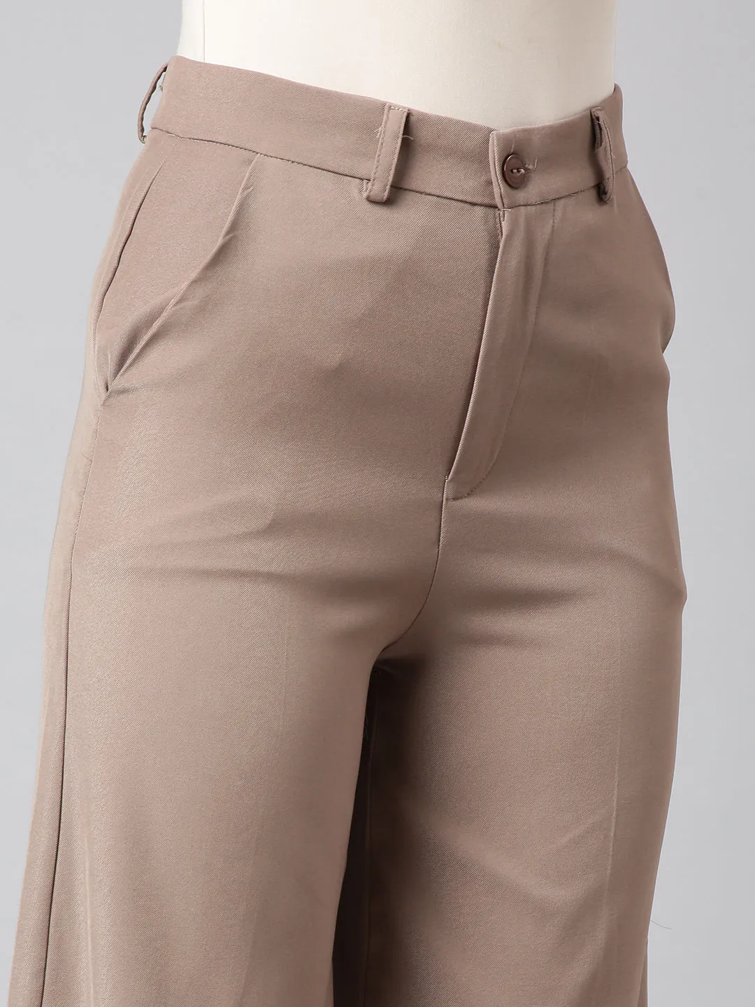 Women Solid Beige Parallel Trousers