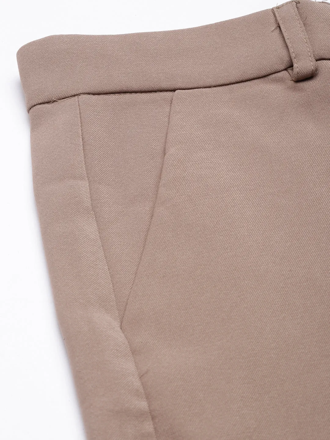 Women Solid Beige Parallel Trousers