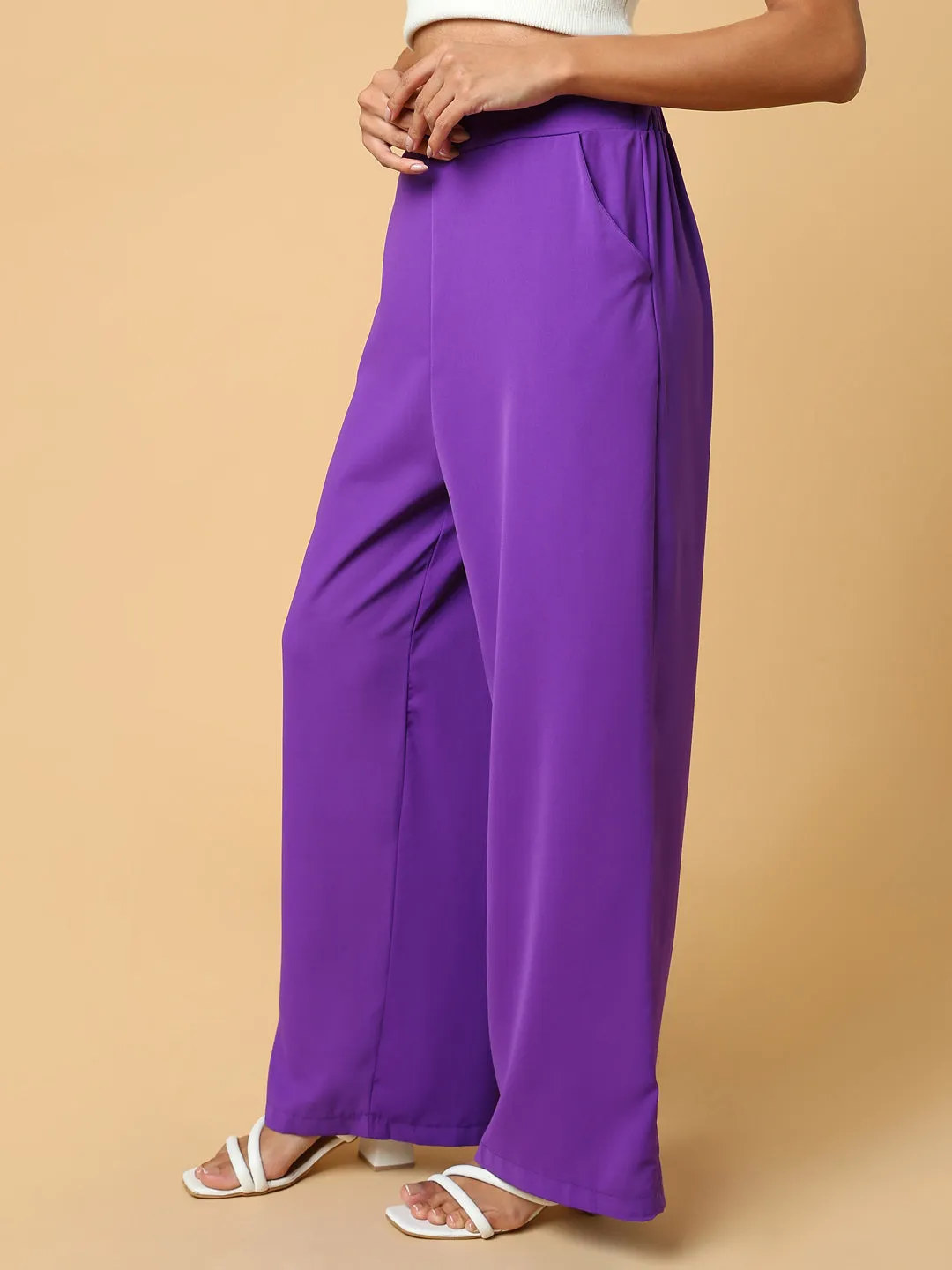 Women Solid Purple Trouser