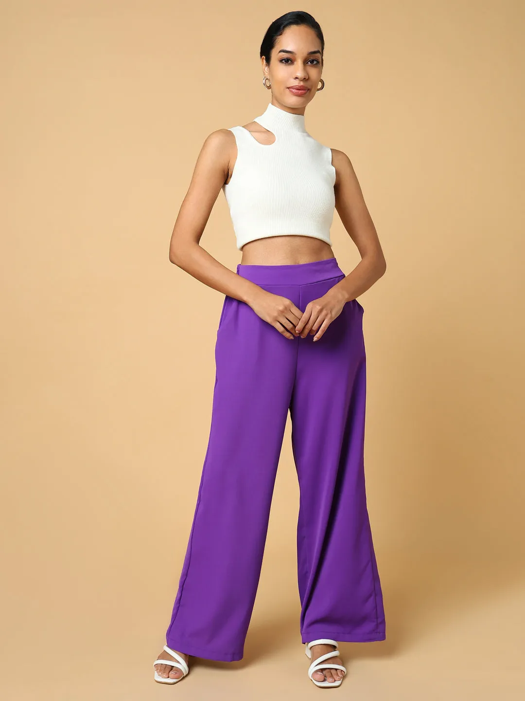 Women Solid Purple Trouser