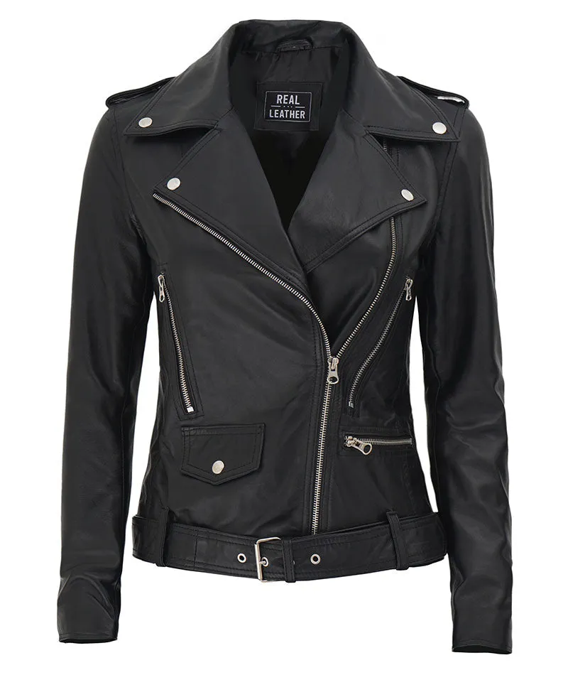 Women's Asymmetrical Biker Leather Jacket