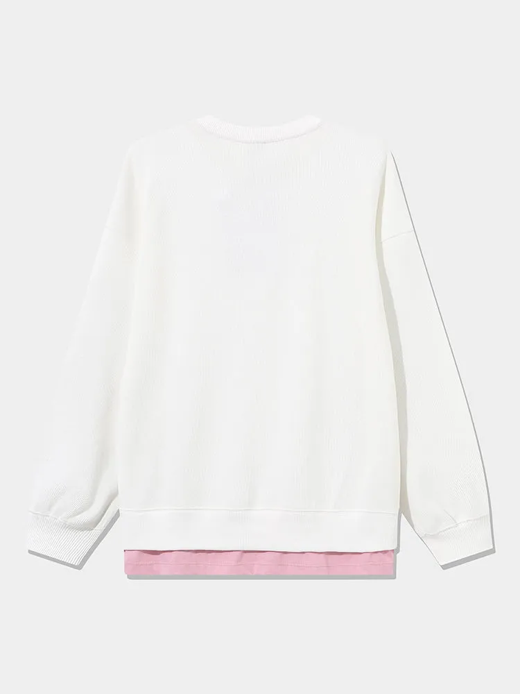 Women's Brushed French Ribbed Hem Yarn-Dyed Ribon Loose Crew Neck Sweatshirt